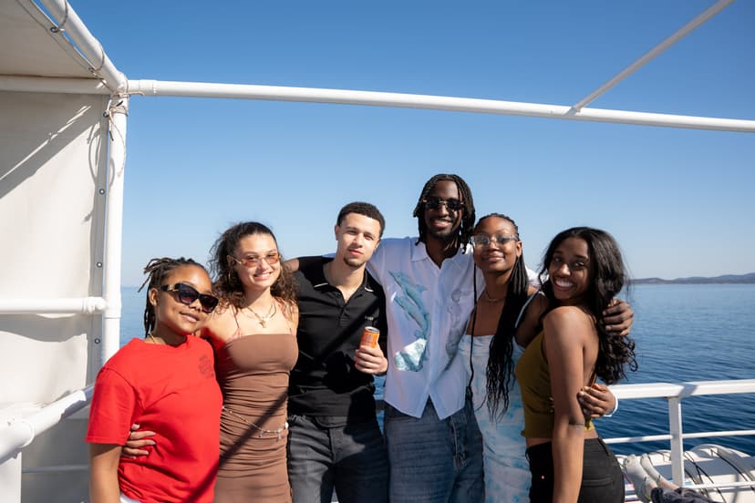 Students on boat in Greece